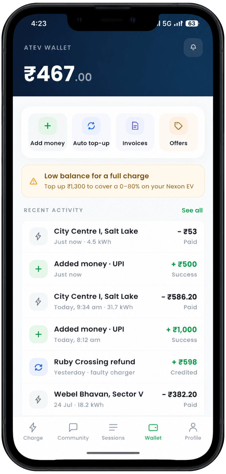 Session and wallet screen: one balance covering every operator