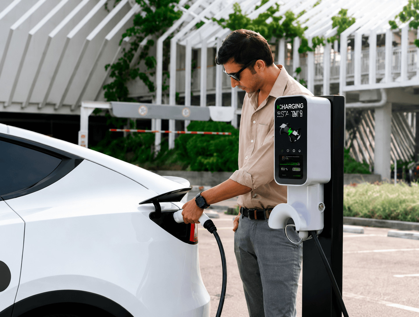 An electric SUV plugged into a 350 kW rapid charger